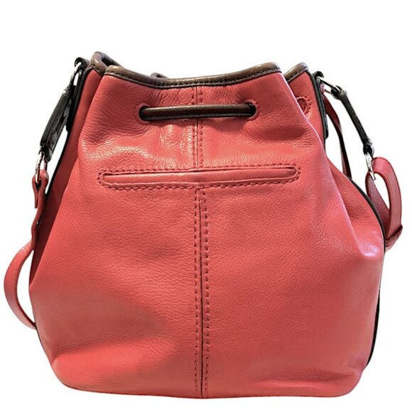 Brighton Orange Red Leather Drawstring Bucket Bag Purse with Fringe - Picture 4 of 13